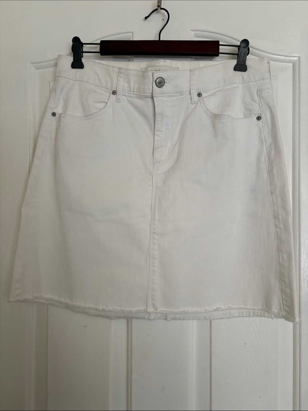 Vintage America White Denim Mini Skirt - Clean Straight Cut
